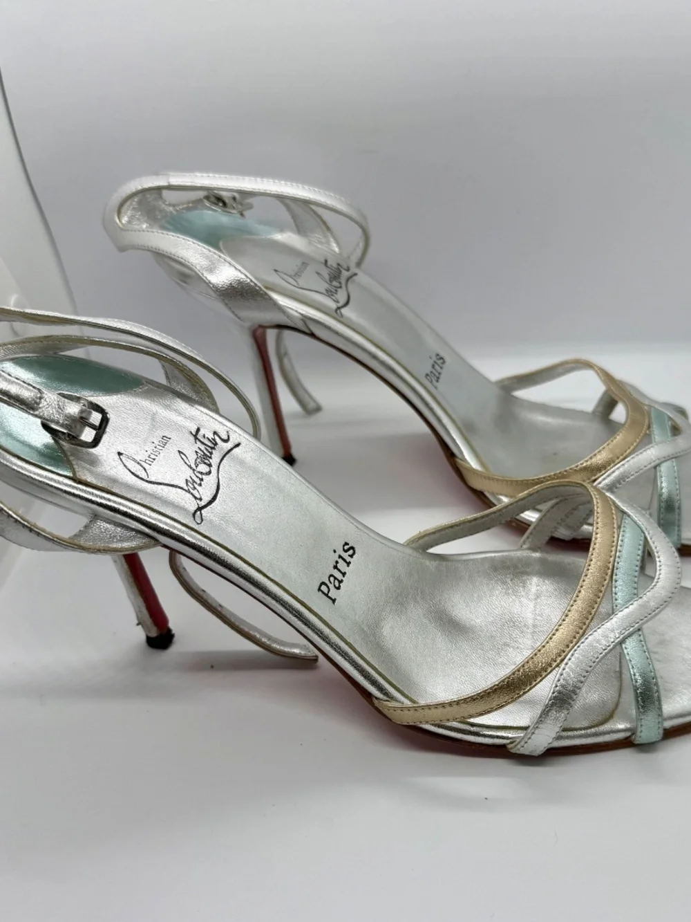 Christian Louboutin Silver Gold Mint Strappy Sandals 39